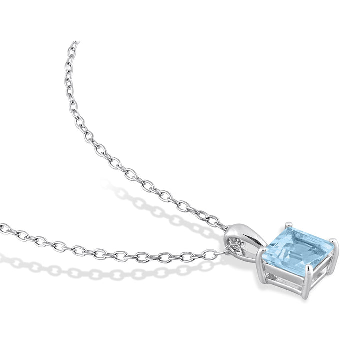 1.50 Carat (ctw) Princess-Cut Blue Topaz Solitaire Pendant Necklace in Sterling Silver with Chain Image 4