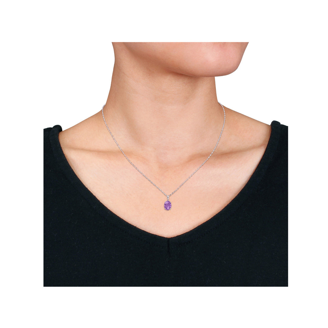 2.00 Carat (ctw) Amethyst Solitaire Oval Pendant Necklace in Sterling Silver with Chain Image 2