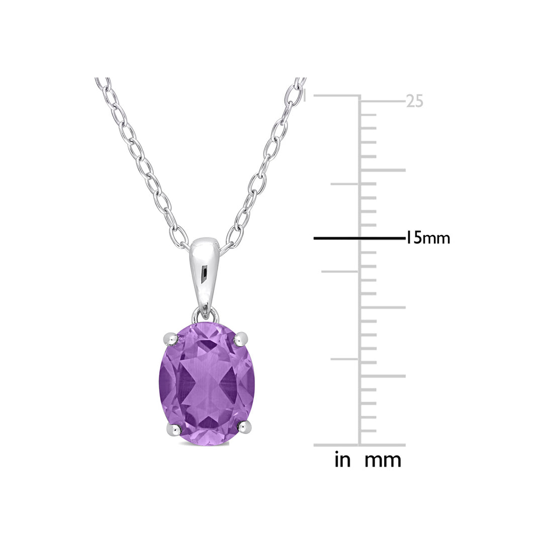 2.00 Carat (ctw) Amethyst Solitaire Oval Pendant Necklace in Sterling Silver with Chain Image 3