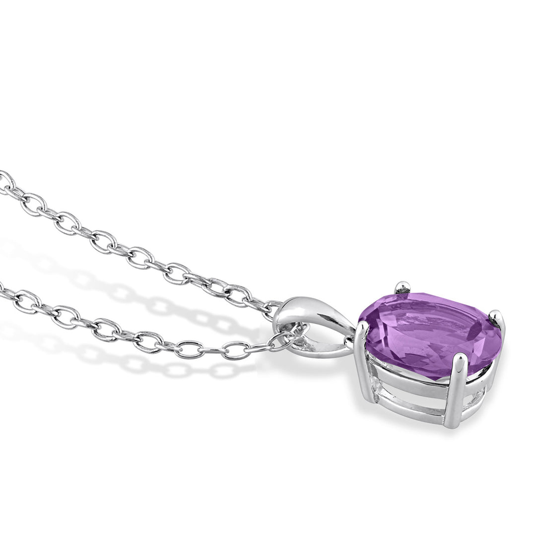 2.00 Carat (ctw) Amethyst Solitaire Oval Pendant Necklace in Sterling Silver with Chain Image 4