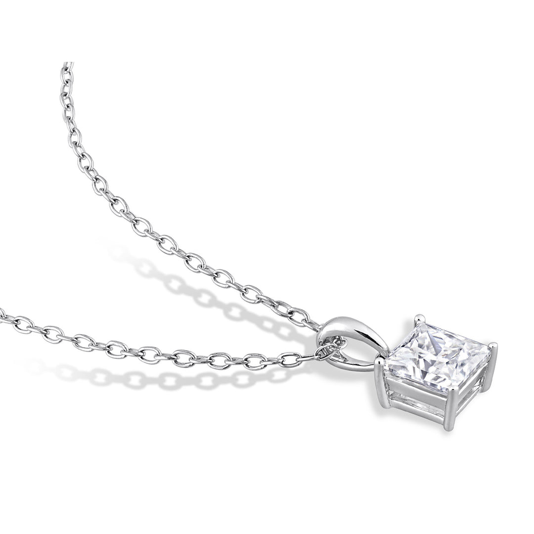 1.25 Carat (ctw) Lab-Created Moissanite Princess-Cut Solitaire Pendant Necklace in Sterling Silver with Chain (8mm) Image 4