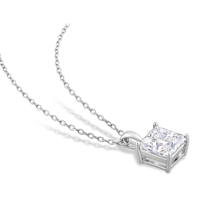 3.00 Carat (ctw) Lab-Created Moissanite Princess-Cut Solitaire Pendant Necklace in Sterling Silver with Chain (8mm) Image 4