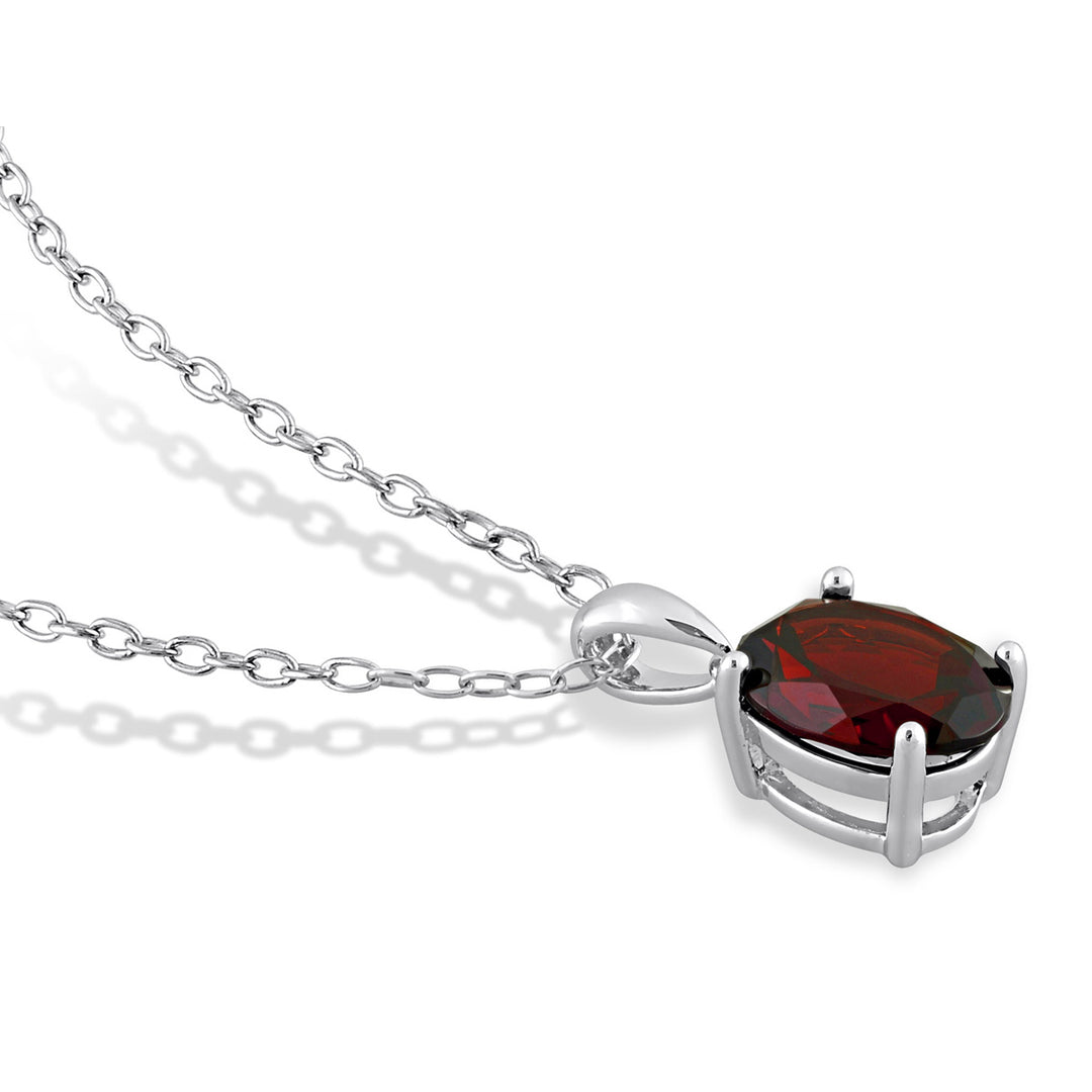2.20 Carat (ctw) Garnet Solitaire Oval Pendant Necklace in Sterling Silver with Chain Image 3