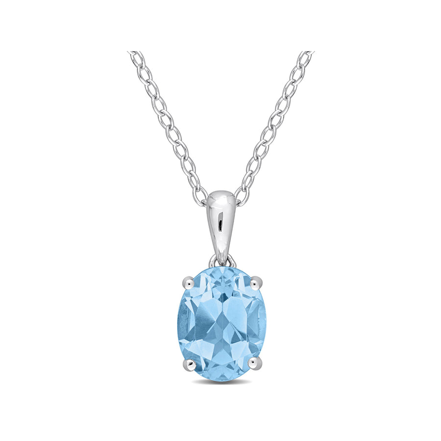 2.50 Carat (ctw) Blue Topaz Solitaire Oval Pendant Necklace in Sterling Silver with Chain Image 1