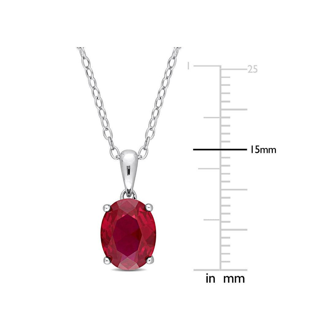 2.95 Carat (ctw) Lab-Created Ruby Solitaire Oval Pendant Necklace in Sterling Silver with Chain Image 3