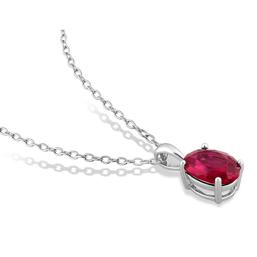 2.95 Carat (ctw) Lab-Created Ruby Solitaire Oval Pendant Necklace in Sterling Silver with Chain Image 4