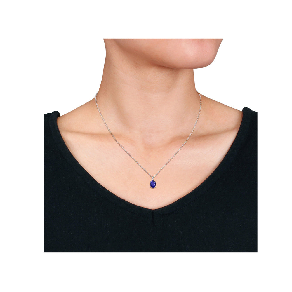 2.95 Carat (ctw) Lab-Created Blue Sapphire Solitaire Oval Pendant Necklace in Sterling Silver with Chain Image 2