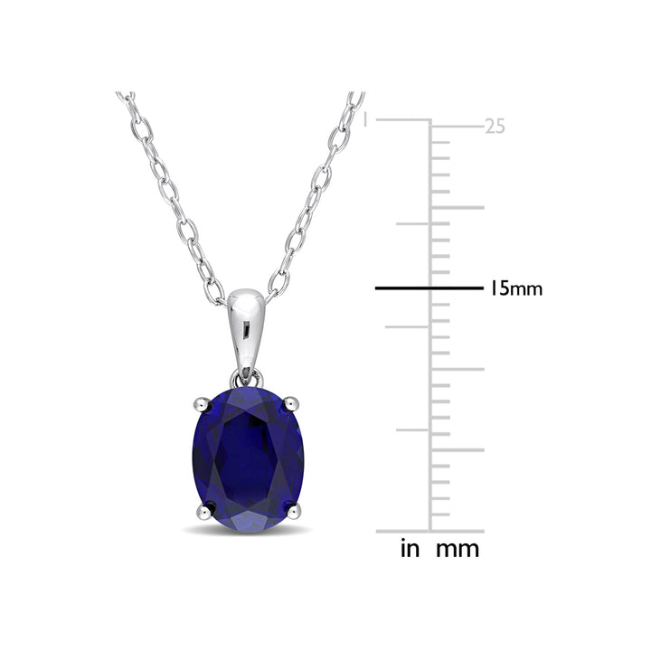 2.95 Carat (ctw) Lab-Created Blue Sapphire Solitaire Oval Pendant Necklace in Sterling Silver with Chain Image 3