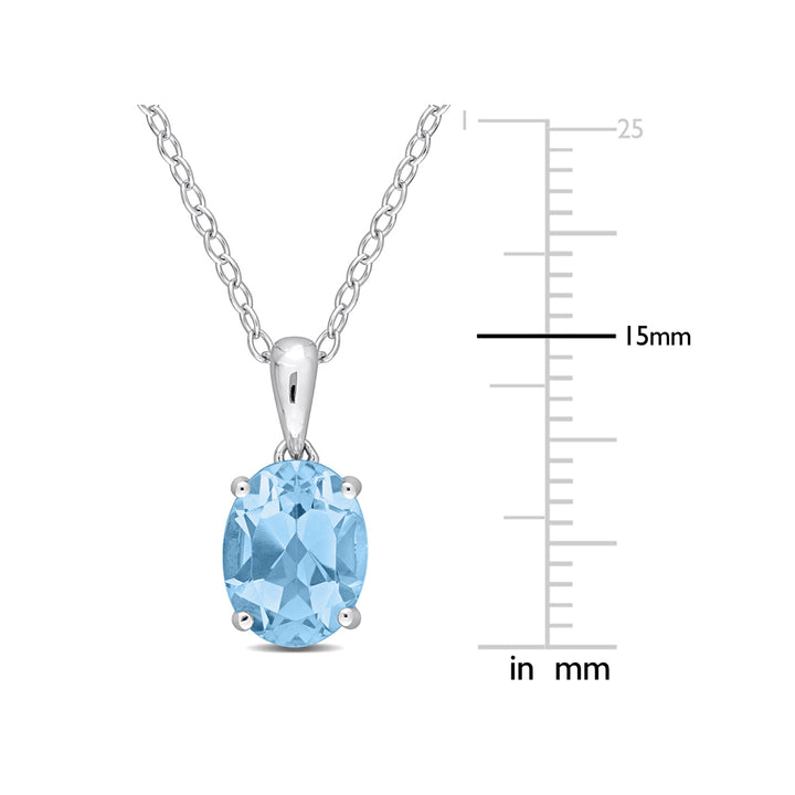 2.50 Carat (ctw) Blue Topaz Solitaire Oval Pendant Necklace in Sterling Silver with Chain Image 4