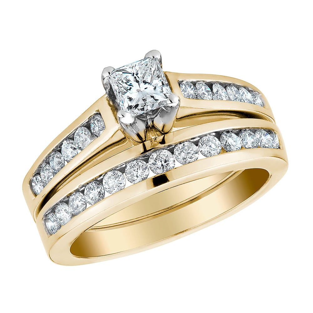 1/2 Carat (ctw H-II1-I2) Princess Cut Diamond Engagement Ring and Wedding Band Set 14K Yellow Gold Image 4