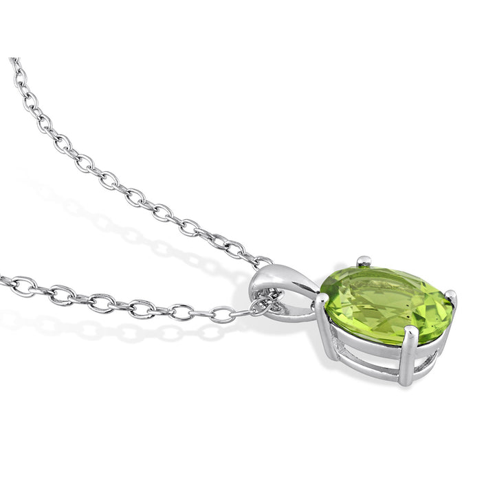 1.90 Carat (ctw) Peridot Solitaire Oval Pendant Necklace in Sterling Silver with Chain Image 3