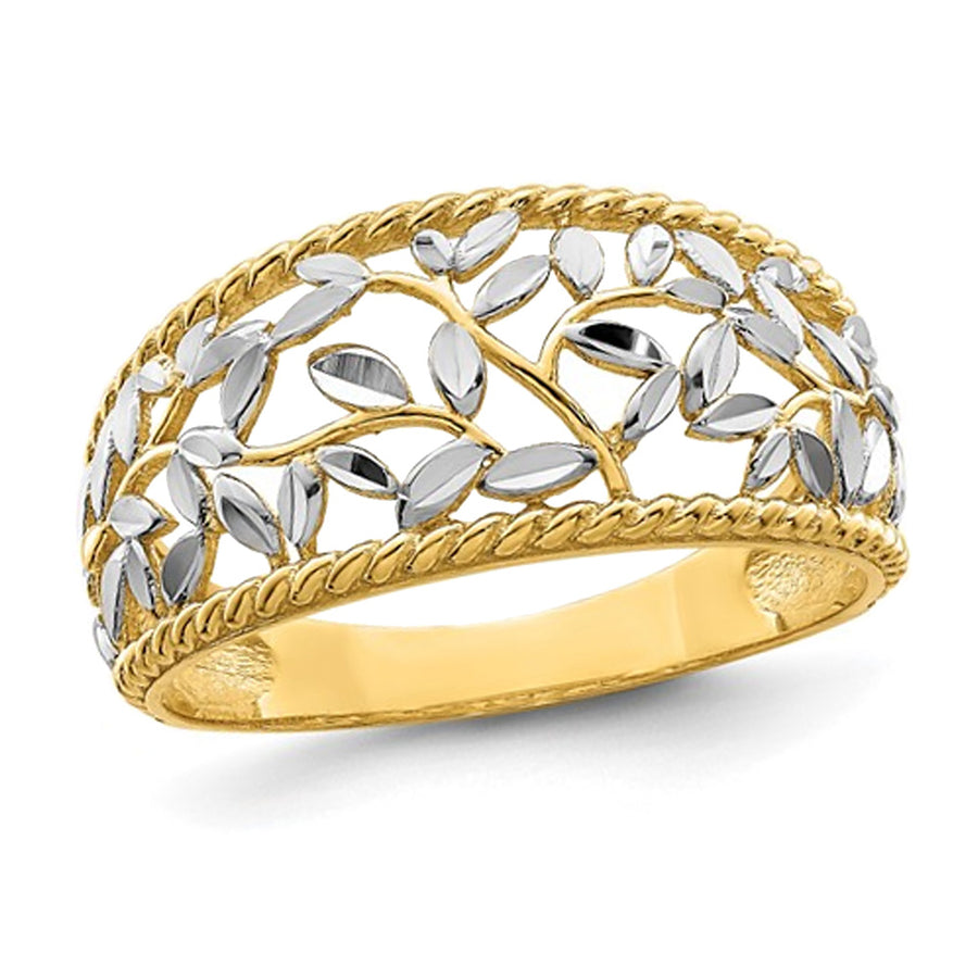 14K Yellow Gold Diamond-Cut Filigree Leaf Ring (SZIE 7) Image 1