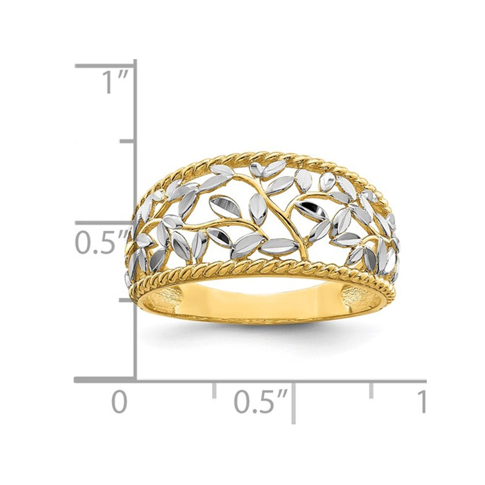 14K Yellow Gold Diamond-Cut Filigree Leaf Ring (SZIE 7) Image 3