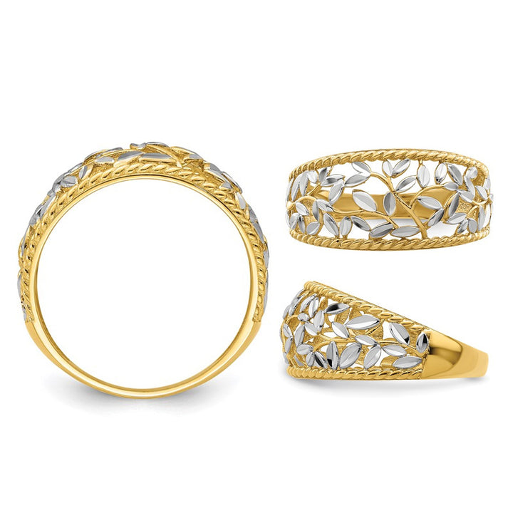 14K Yellow Gold Diamond-Cut Filigree Leaf Ring (SZIE 7) Image 4