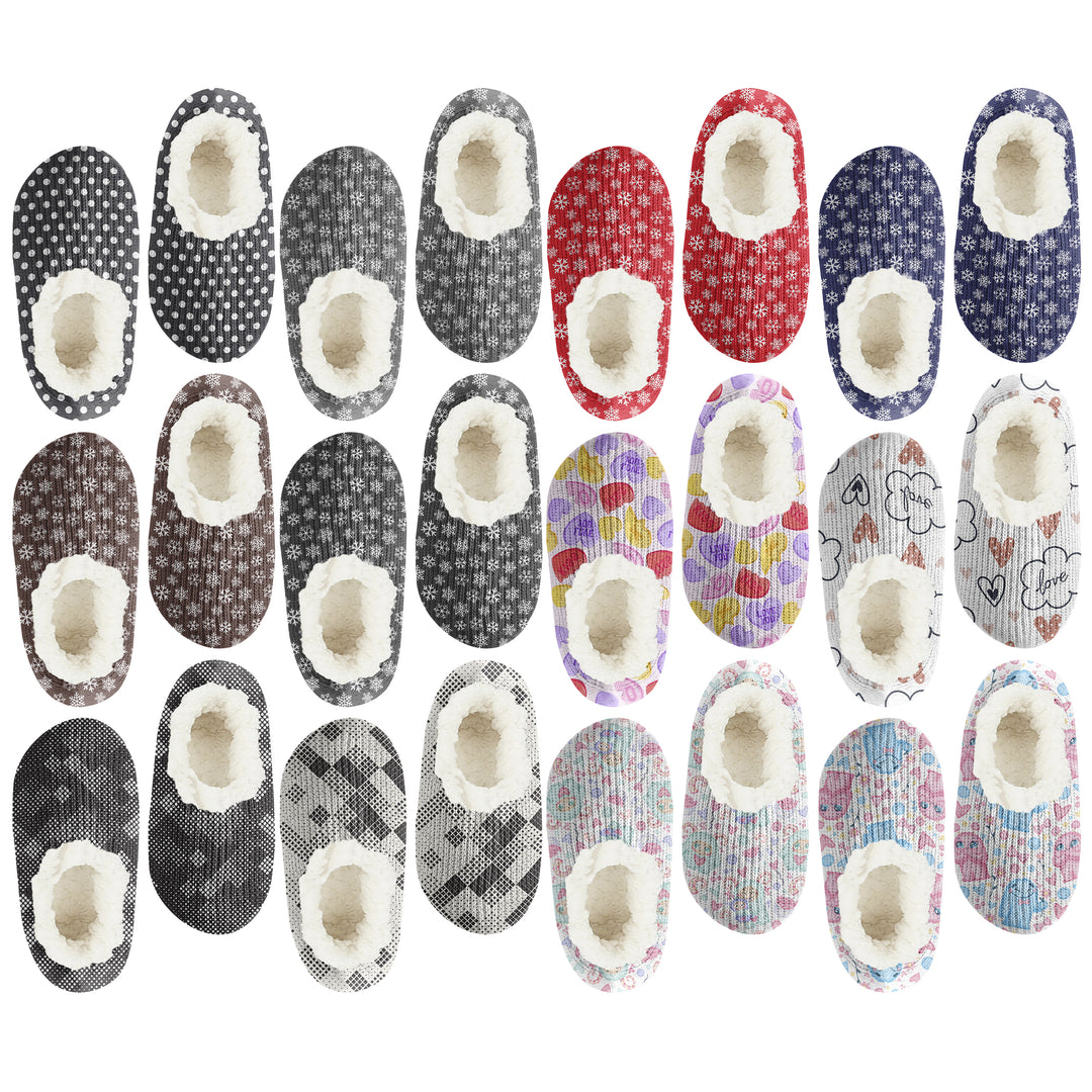 3-Pairs: Womens Cozy Sherpa-Lined Slipper Socks with Non-Skid Sole Grippers Image 4