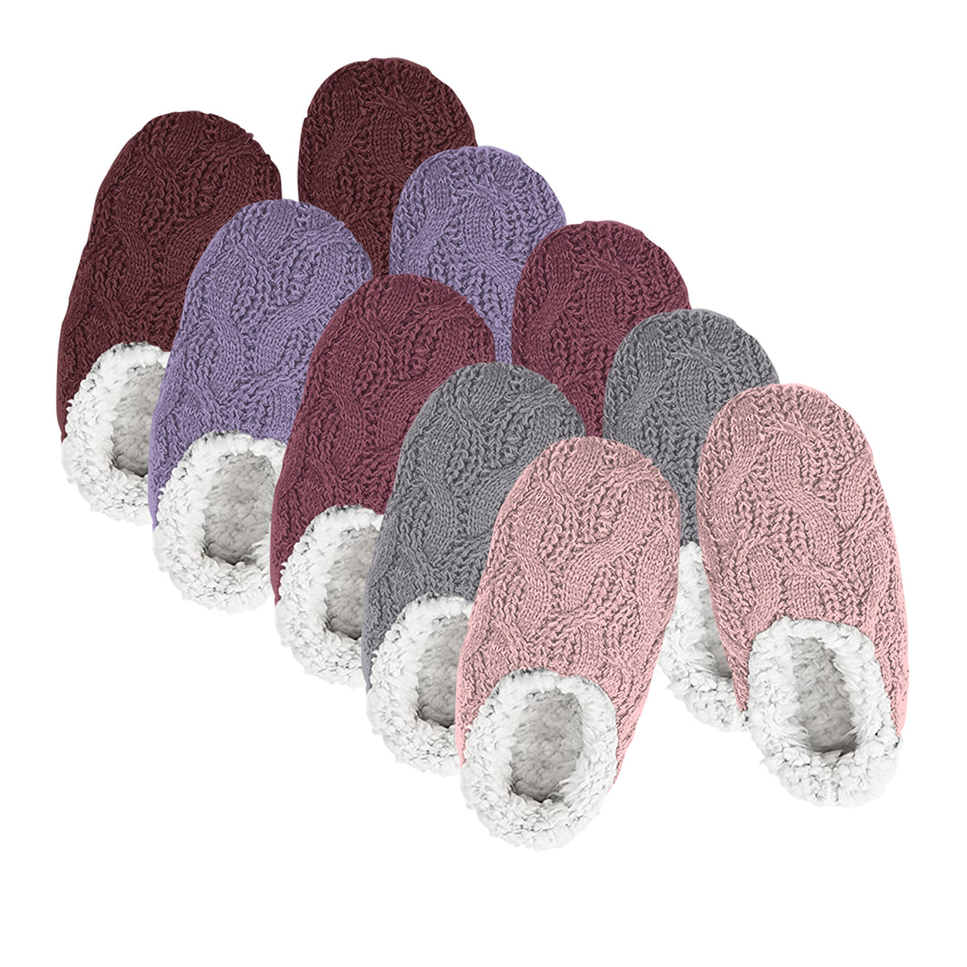 3-Pairs: Womens Cozy Sherpa-Lined Slipper Socks with Non-Skid Sole Grippers Image 7