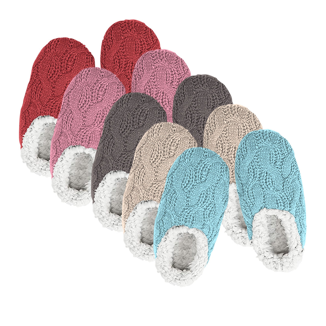 3-Pairs: Womens Cozy Sherpa-Lined Slipper Socks with Non-Skid Sole Grippers Image 8