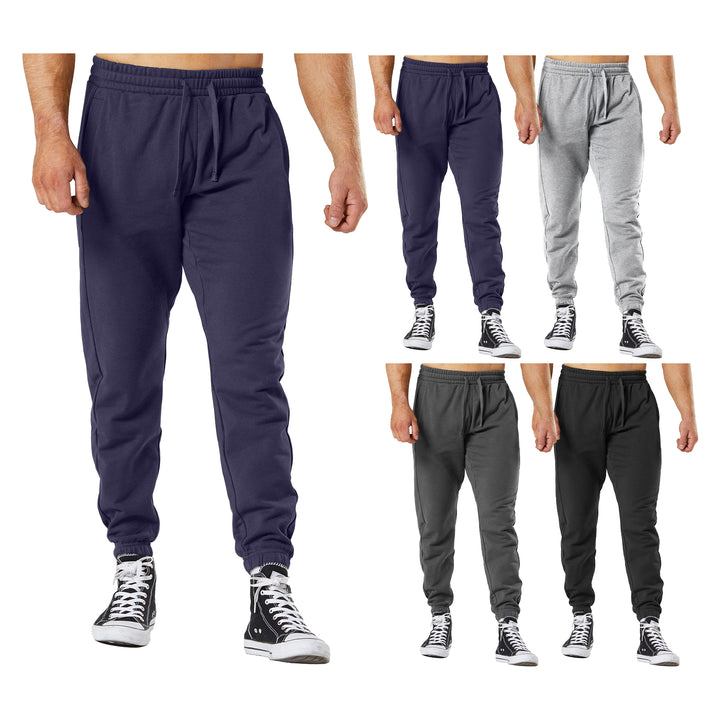 Mens Fleece-Lined Jogger Pants 3-Pack Elastic Bottom Sweatpants with Pockets Image 1