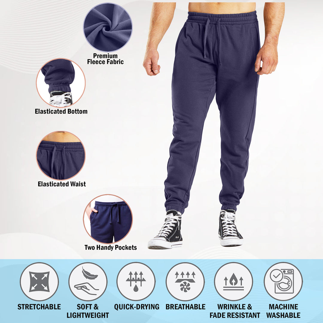 Mens Fleece-Lined Jogger Pants 3-Pack Elastic Bottom Sweatpants with Pockets Image 2