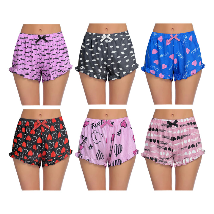 3-Pack: Womens Soft Printed Pajama Shorts with Ruffled Hem for Sleepwear Image 4