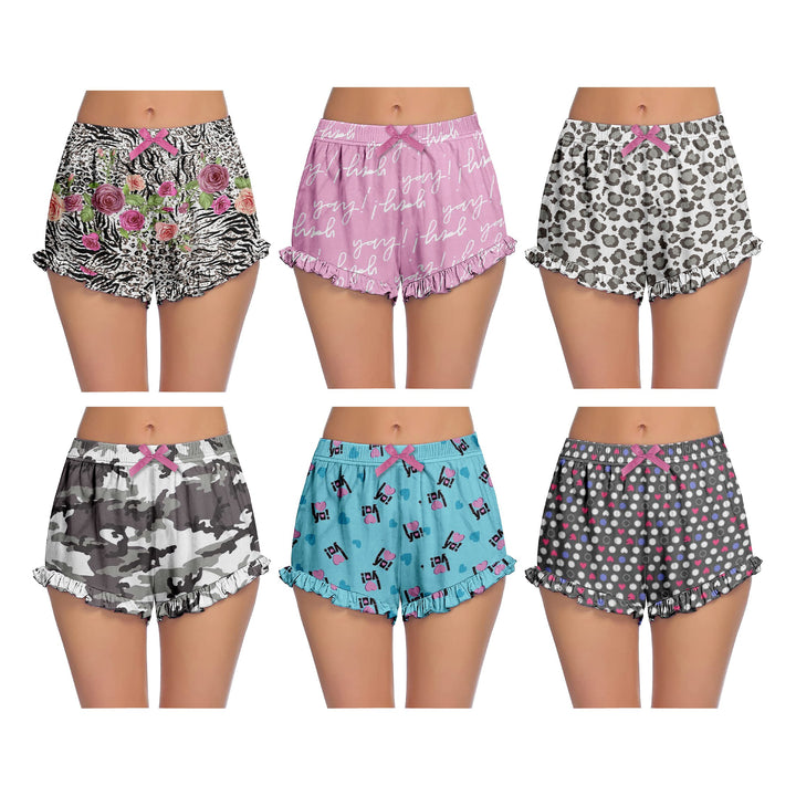 3-Pack: Womens Soft Printed Pajama Shorts with Ruffled Hem for Sleepwear Image 4