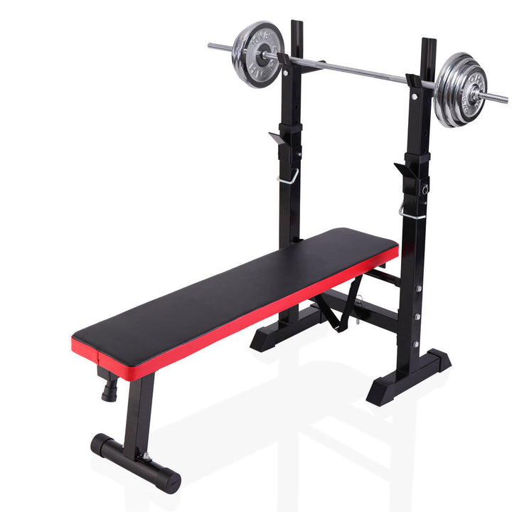Adjustable Folding Multifunctional Workout Station Adjustable Workout Bench with Squat Rack - black red Image 1