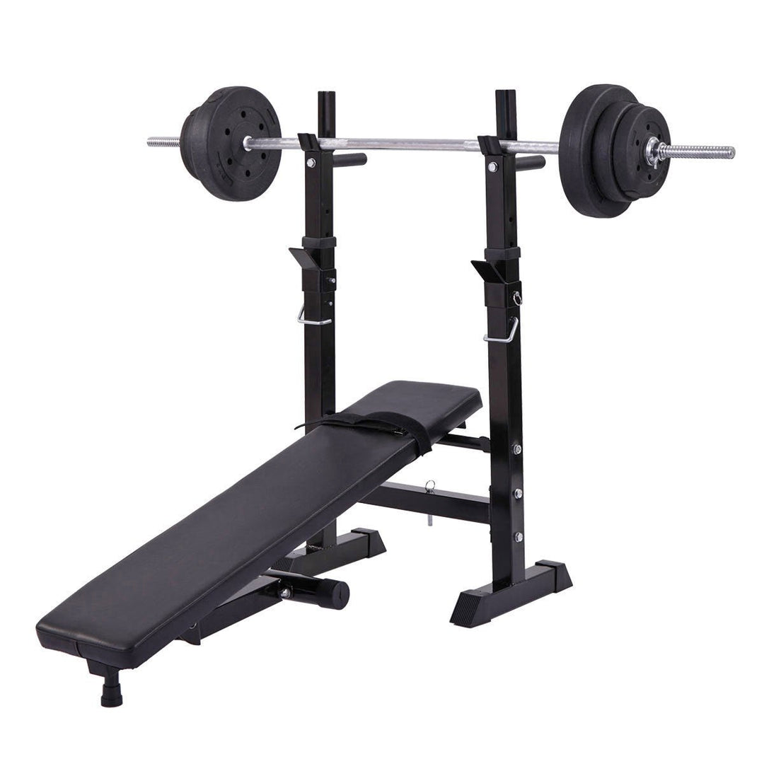 Adjustable Folding Multifunctional Workout Station Adjustable Workout Bench with Squat Rack - black red Image 2