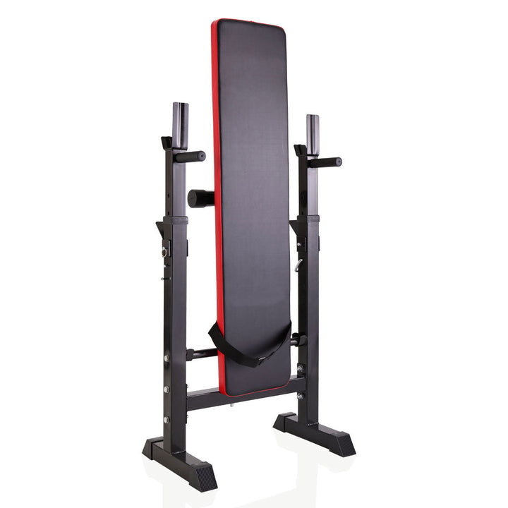 Adjustable Folding Multifunctional Workout Station Adjustable Workout Bench with Squat Rack - black red Image 3
