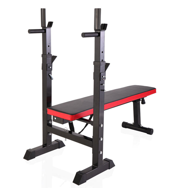 Adjustable Folding Multifunctional Workout Station Adjustable Workout Bench with Squat Rack - black red Image 4