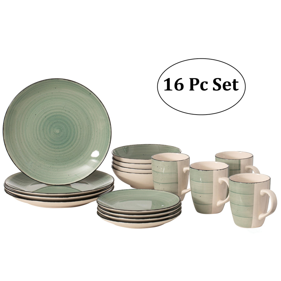 Spin Wash Dinnerware Set 16 Piece Chip Resistant Plates Mugs Bowls for 4 Image 1