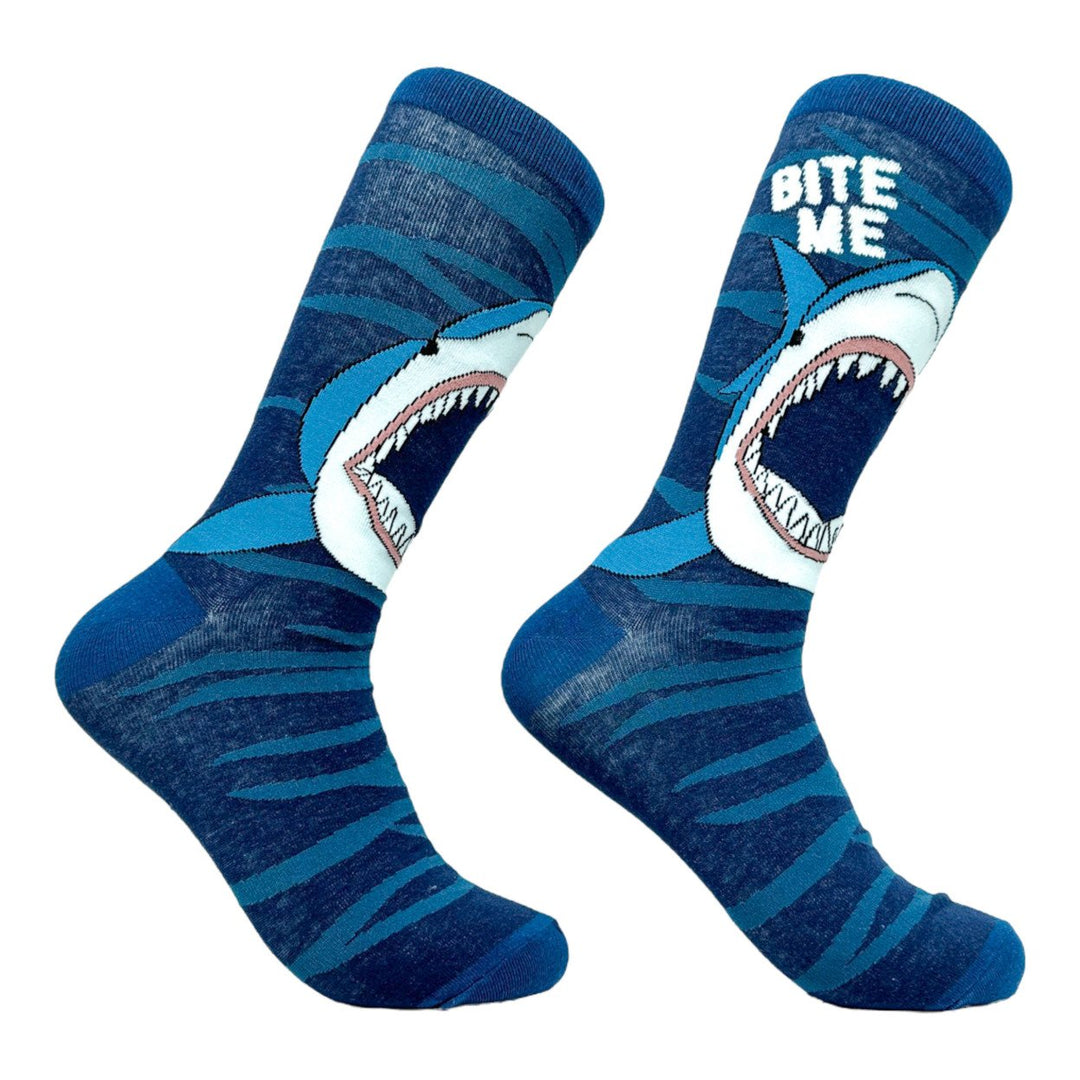 Mens Bite Me Socks Funny Deep Sea Shark Attack Footwear Image 1