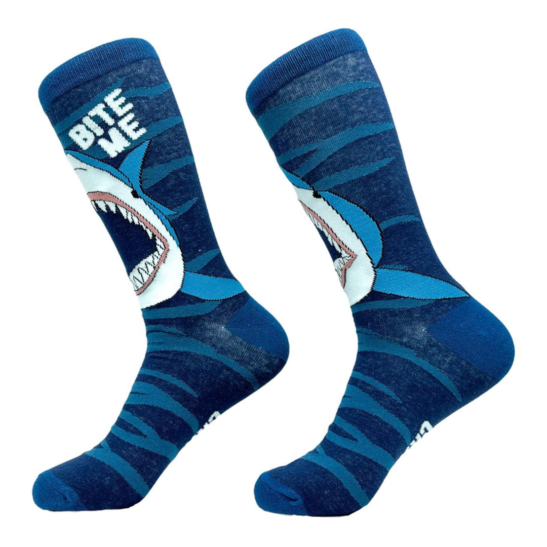 Mens Bite Me Socks Funny Deep Sea Shark Attack Footwear Image 2