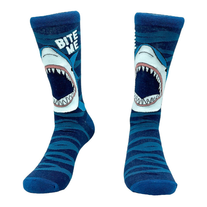 Mens Bite Me Socks Funny Deep Sea Shark Attack Footwear Image 4