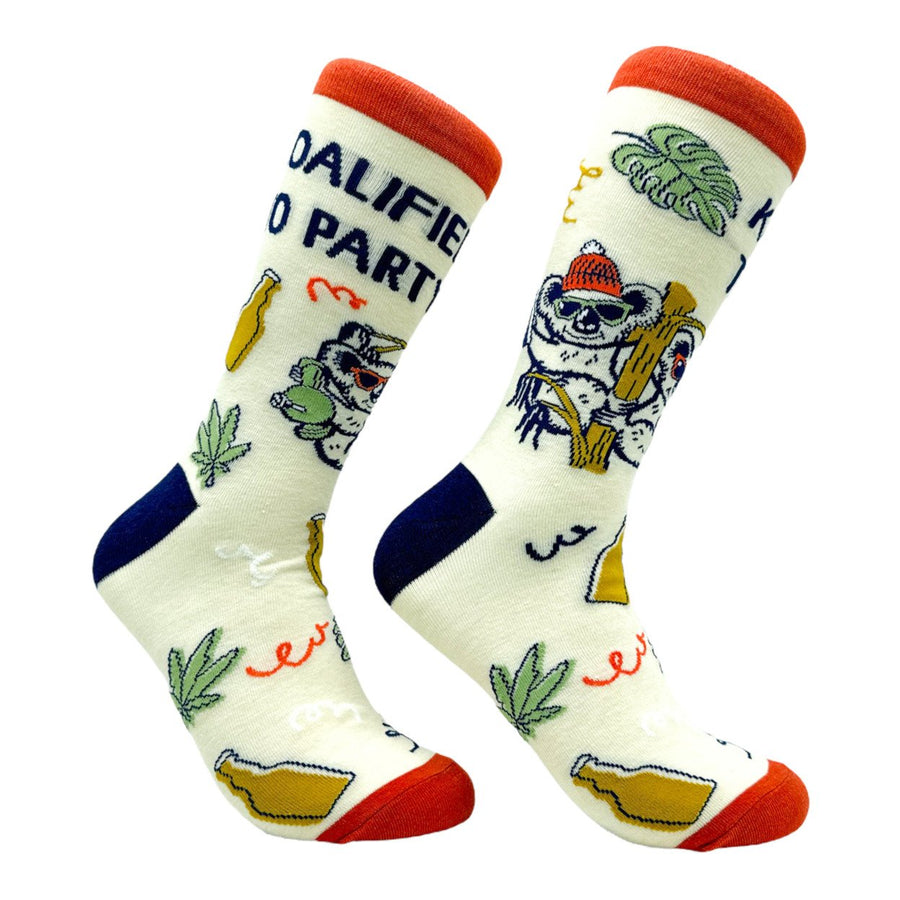 Mens Koalified To Party Socks Funny Partying Drinking Smoking Koala Joke Footwear Image 1