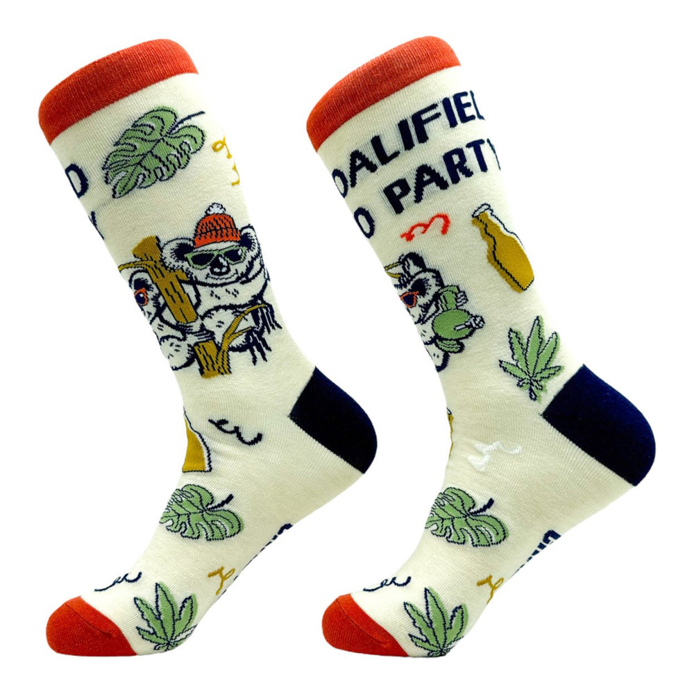 Mens Koalified To Party Socks Funny Partying Drinking Smoking Koala Joke Footwear Image 2