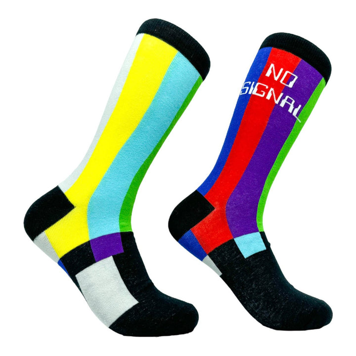 Mens No Signal Socks Funny Color Vector TV Error Joke Footwear Image 1