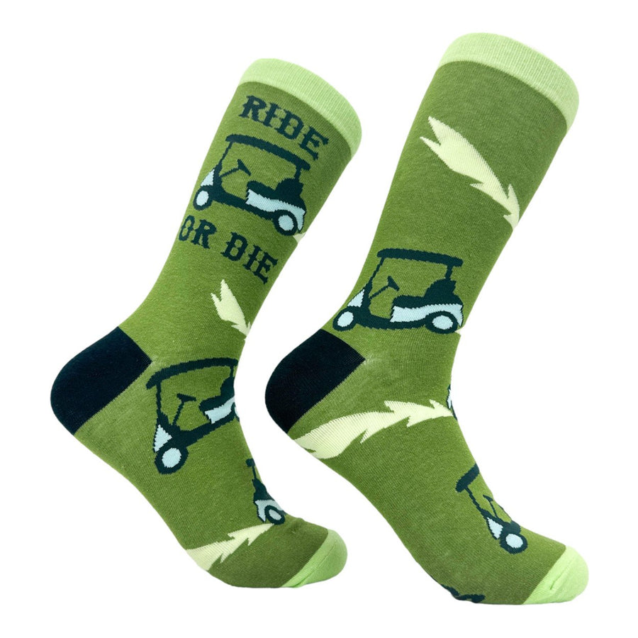 Mens Ride Or Die Socks Funny Golf Cart Golfing Lovers Footwear Image 1