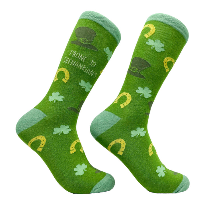 Mens Prone To Shenanigans Socks Funny St Paddys Day Parade Clover Footwear Image 1