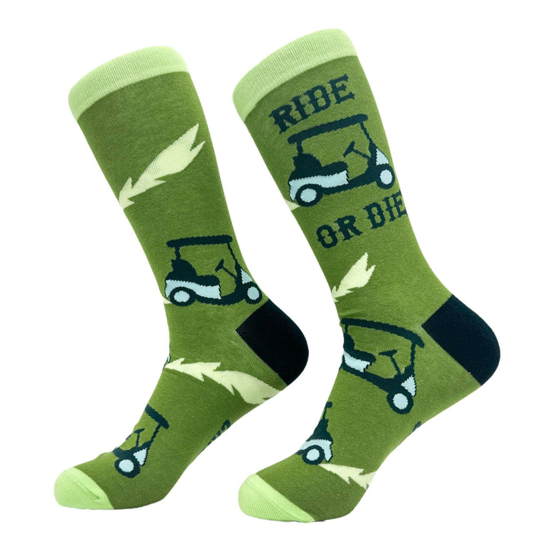 Mens Ride Or Die Socks Funny Golf Cart Golfing Lovers Footwear Image 2