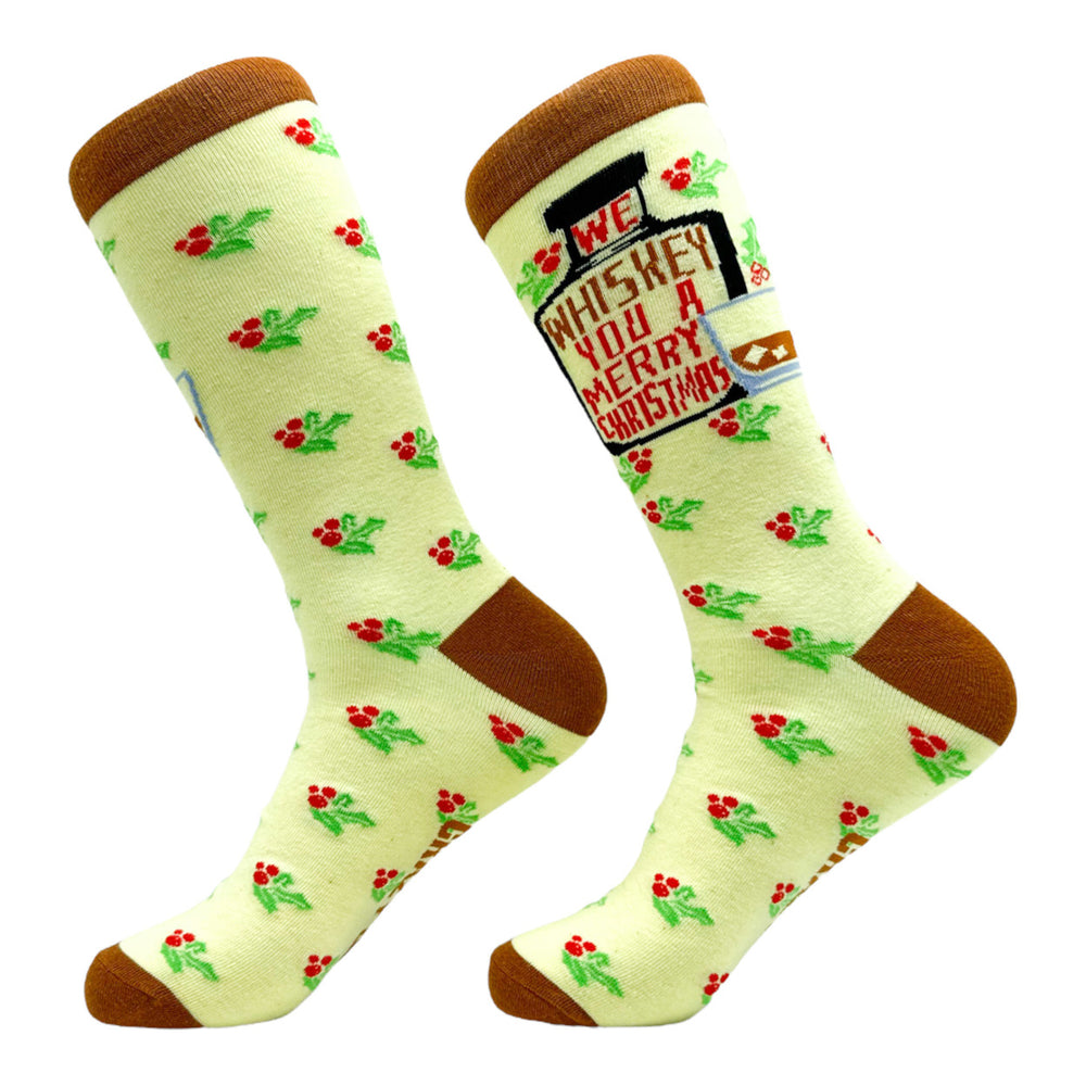 Mens We Whiskey You A Merry Christmas Socks Funny Xmas Party Drinking Lovers Footwear Image 2