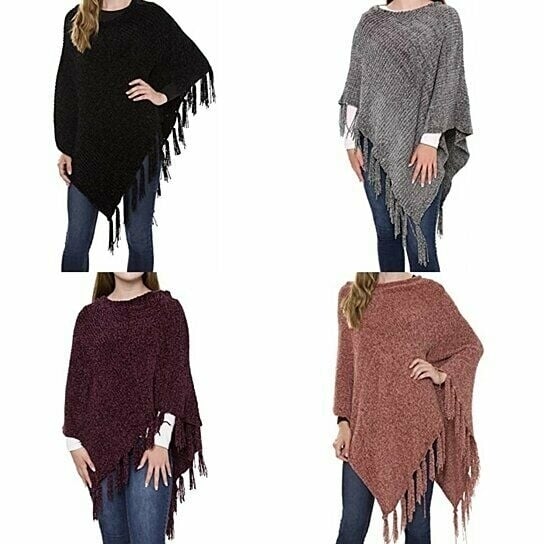 Womens Oversized Poncho Shawl Wrap Fringe Soft Faux faux Cozy Lightweight 31.5x51.2 Image 1