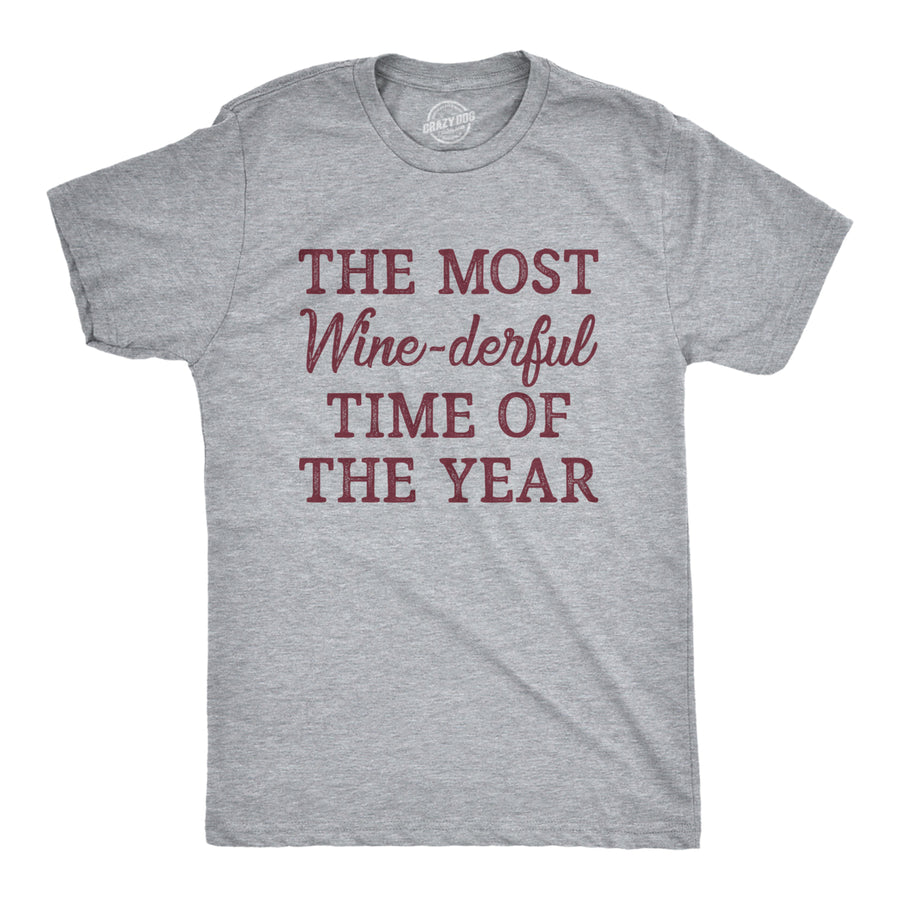 Mens The Most Winederful Time Of The Year T Shirt Funny Xmas Holiday Wine Drinking Lovers Tee For Guys Image 1