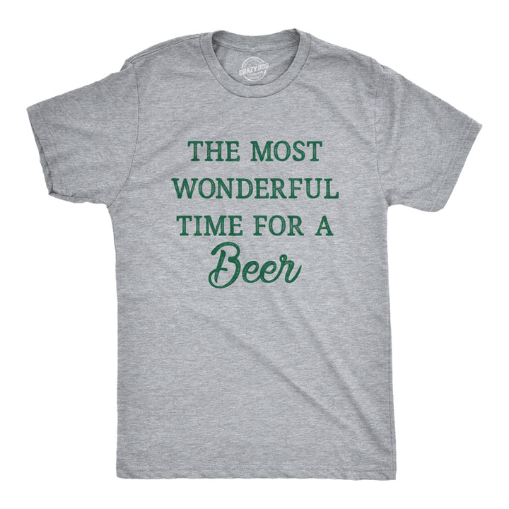 Mens The Most Wonderful Time For A Beer T Shirt Funny Xmas Drinking Ale Lovers Tee For Guys Image 1