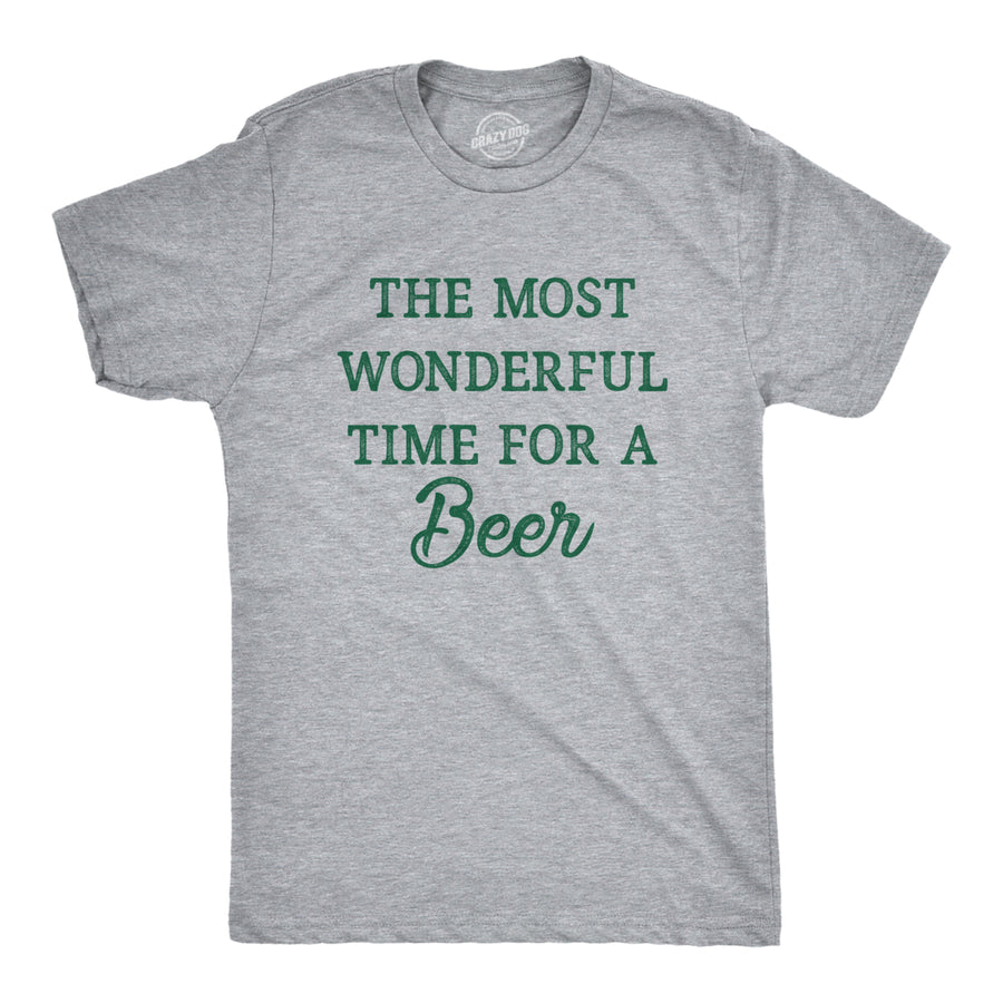 Mens The Most Wonderful Time For A Beer T Shirt Funny Xmas Drinking Ale Lovers Tee For Guys Image 1