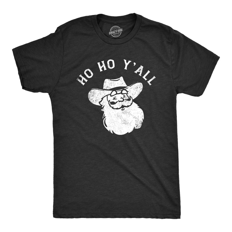 Mens Ho Ho Yall T Shirt Funny Xmas Southern Cowboy Santa Claus Tee For Guys Image 1