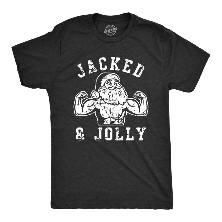 Mens Jacked And Jolly T Shirt Funny Xmas Buff Ripped Santa Claus Exercise Tee For Guys Image 1