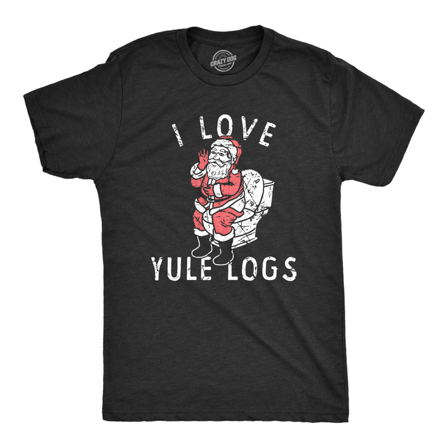 Mens I Love Yule Logs T Shirt Funny Xmas Santa Claus Pooping Joke Tee For Guys Image 1