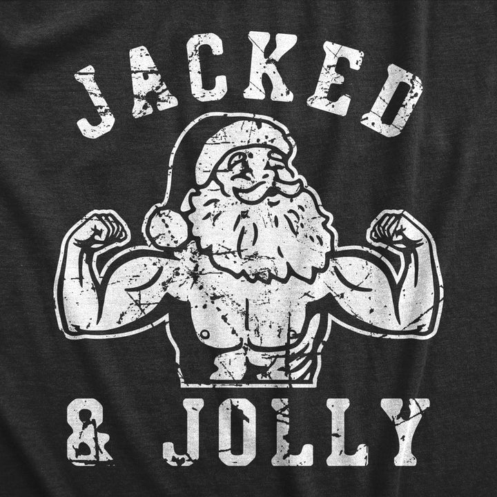 Mens Jacked And Jolly T Shirt Funny Xmas Buff Ripped Santa Claus Exercise Tee For Guys Image 2