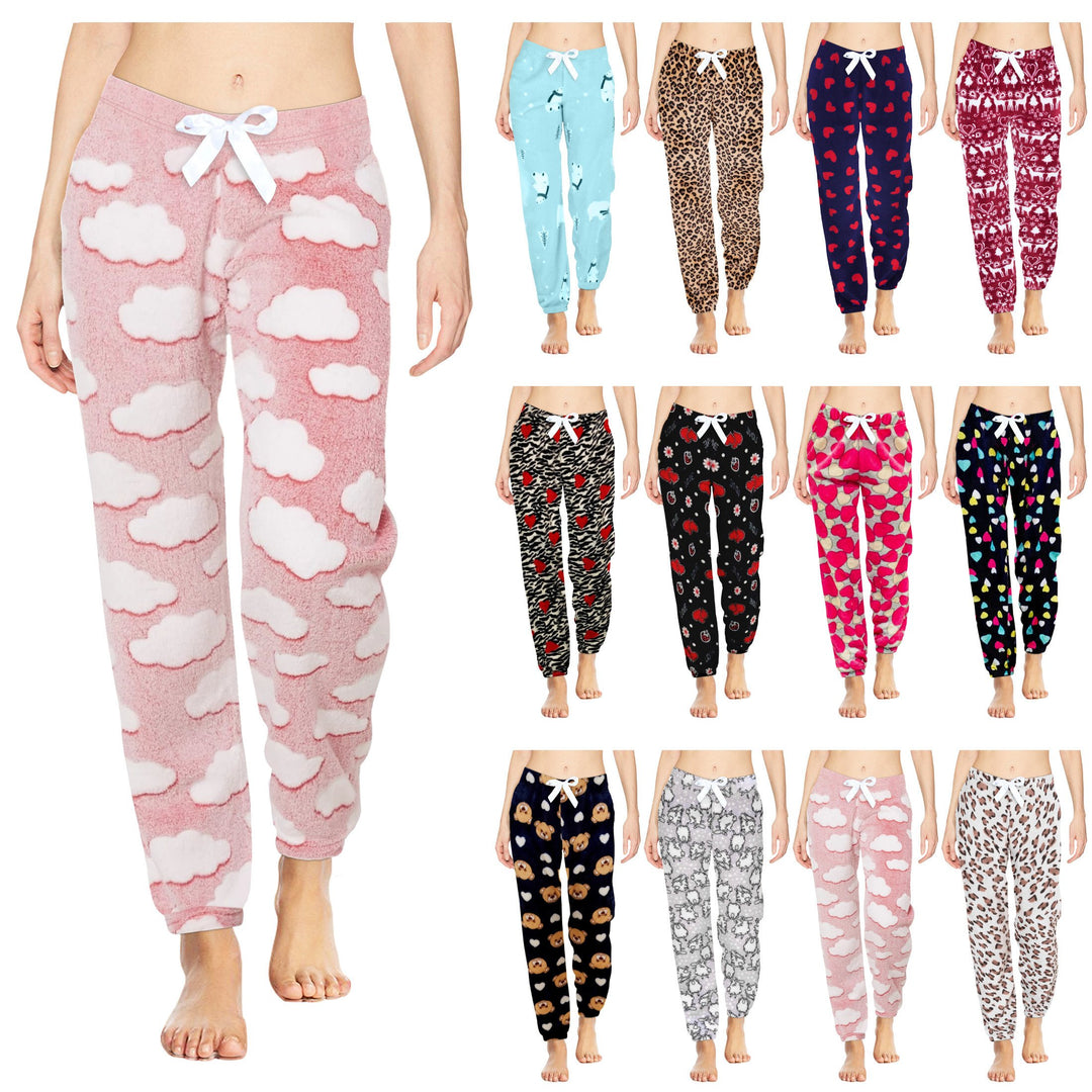 3-Pack Womens Ultra-Plush Micro Fleece Pajama Pants Soft Cozy Sleep Pants Image 1