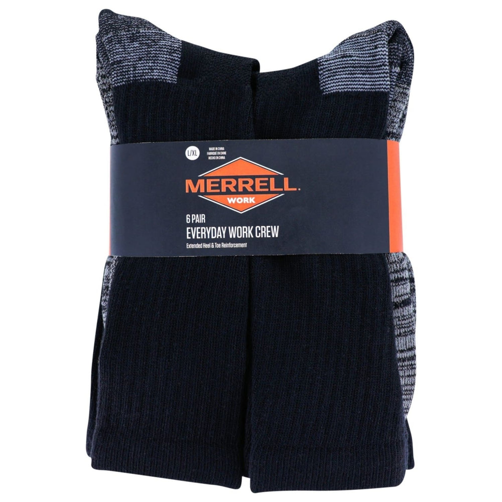 Merrell Unisex Work Crew Socks 6 Pack Black Arch Support Anti-Odor Cotton Image 2